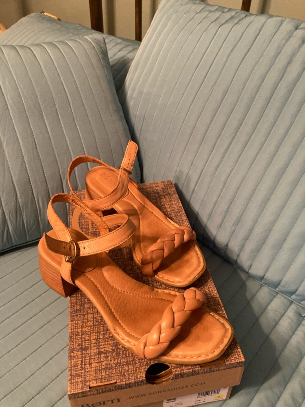 Born Braided Strap Tan Block Heel Sandals